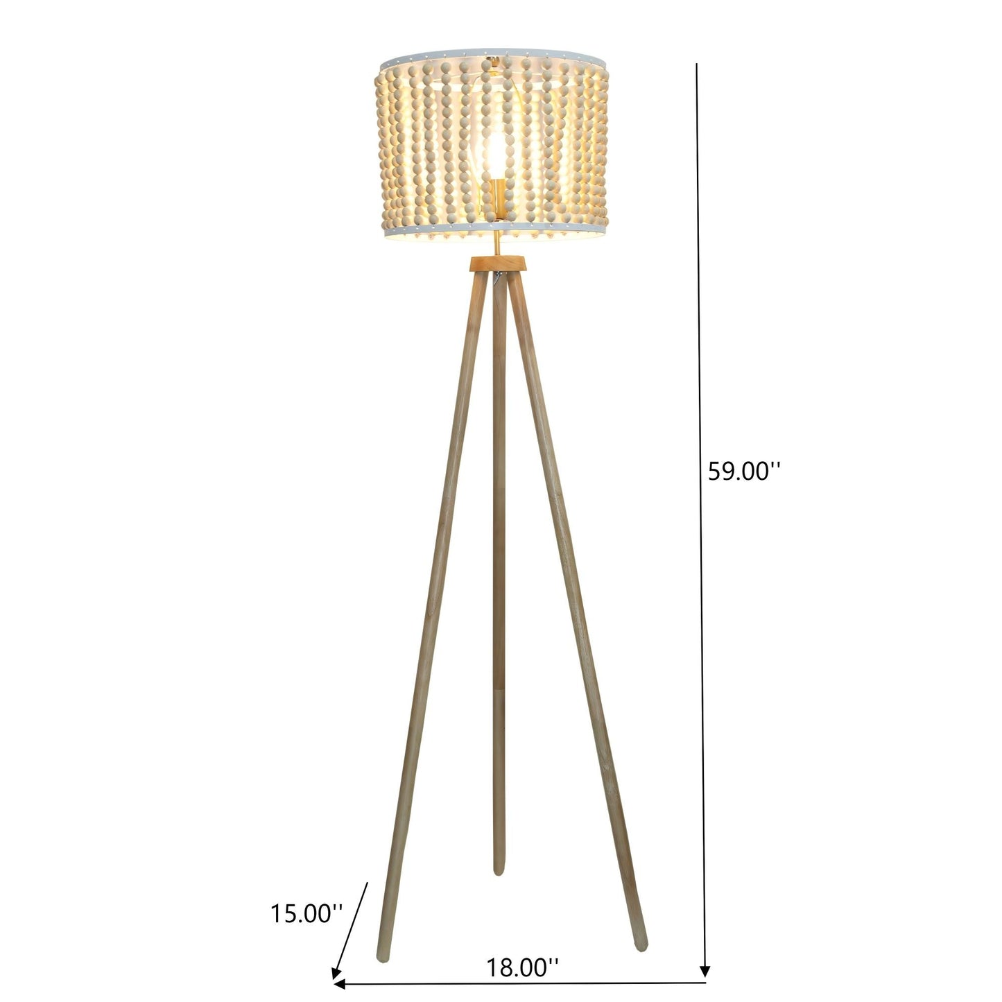 Brillo Three-Legged Wood Reading Floor Lamp - 59-Inch, E26, Foot Switch, Plug-In, Natural Brown