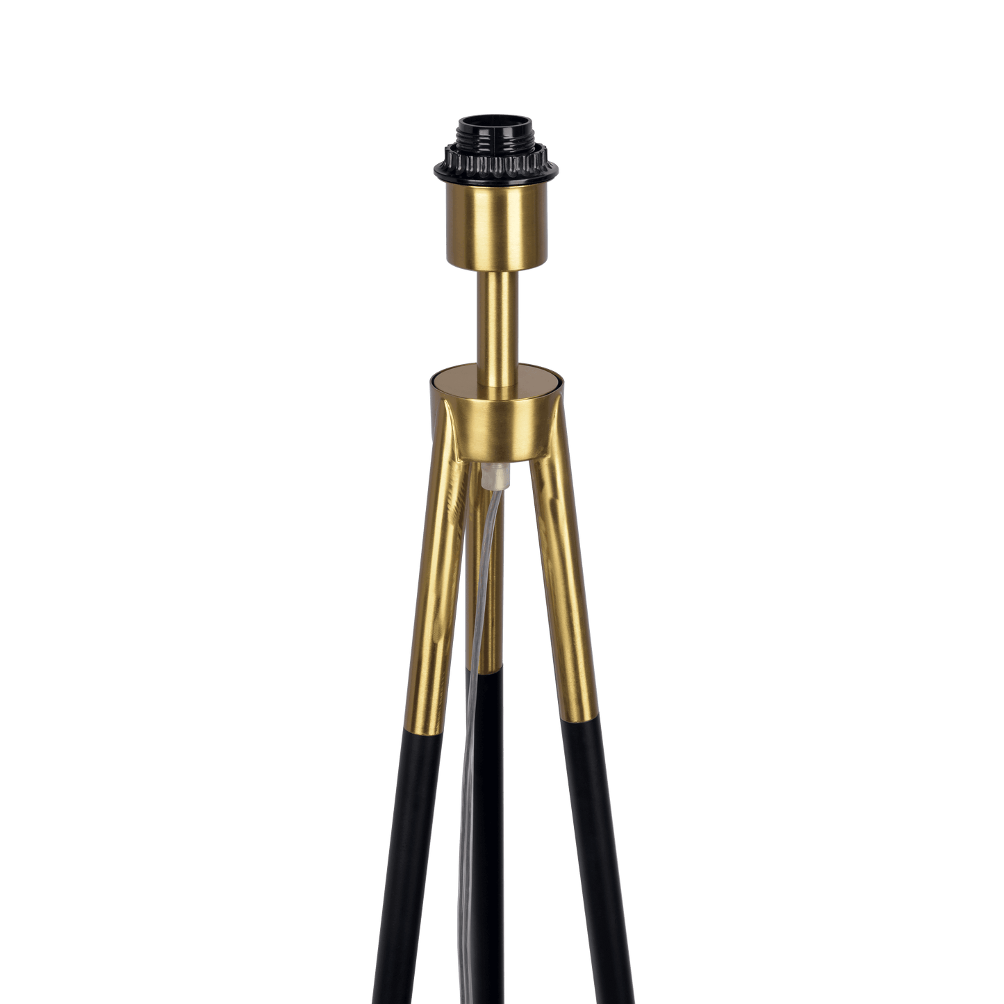 Gold Tripod Floor Lamp - Black Metal Legs, White Fabric Shade, E26