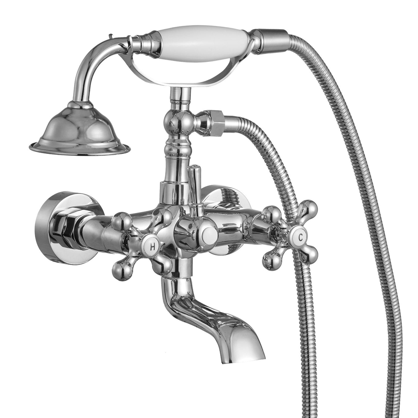 Wall Mount Clawfoot Tub Faucet with Handheld Shower - Bathtub Filler with Swing Arms & 360° Spout, Chrome