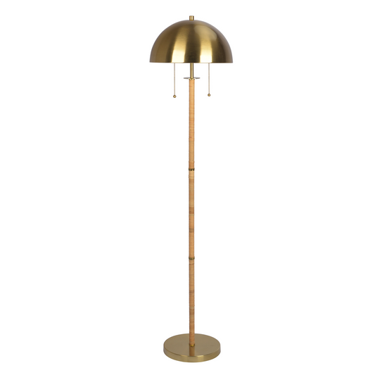 Allure 2-Light Floor Lamp - Gold Brass & Natural Rattan, E26, Pull Chain