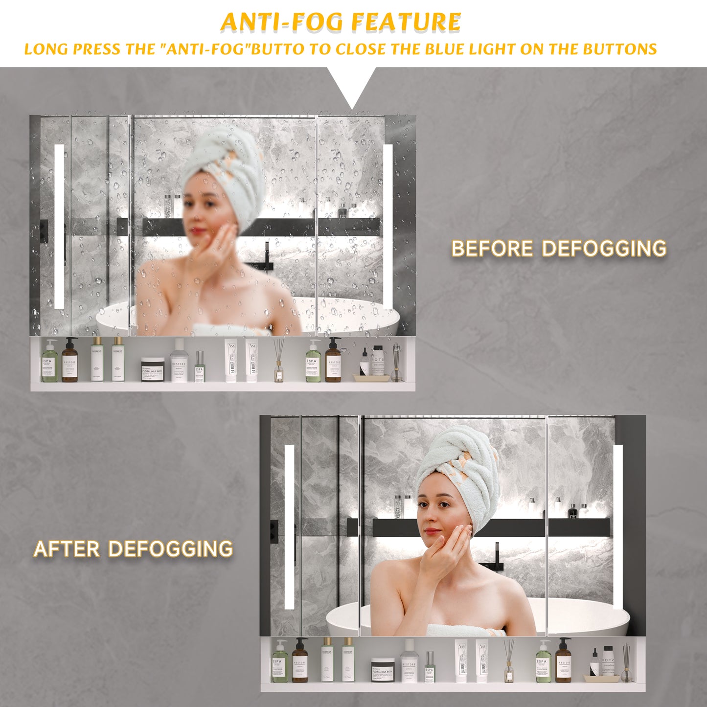 Modern 39x28 Inches Aluminium Bathroom Cabinets Medicine Cabinets With Mirrors And LED Lights Bathroom Storage Cabinet With Multilevel Storage Compartments