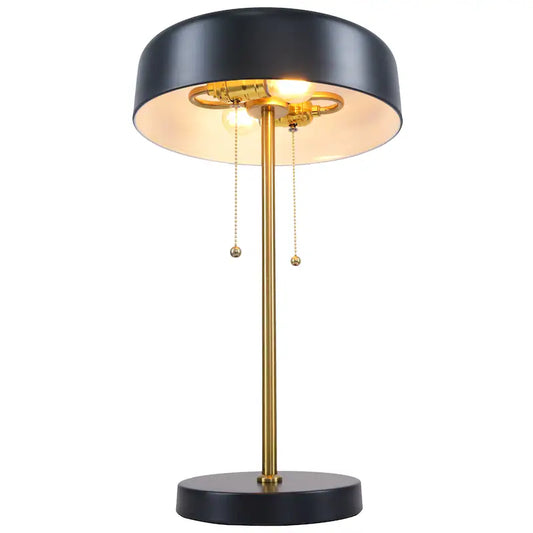 Black and White Drum Shade Table Lamp - Modern Bedside Lamp with Pull Chain Switch, E26