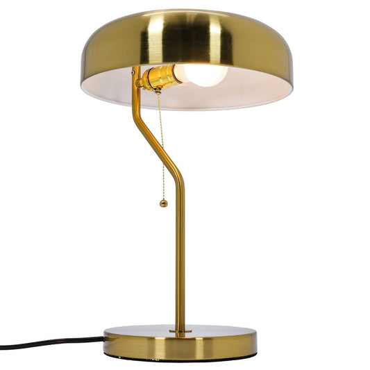 Gold Metal Table Lamp with Drum Shade - Modern Bedside Nightstand Lamp
