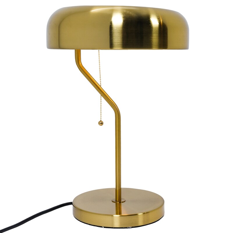 Gold Metal Table Lamp with Drum Shade - Modern Bedside Nightstand Lamp