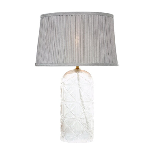 Luxora Glass Table Lamp - Gold & Clear, Pleated Fabric Shade, E12 Bulb