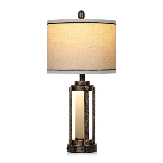 Farmhouse Bedside Table Lamps Set of 2 with USB Ports - Nightstand Desk Lamps for Bedroom