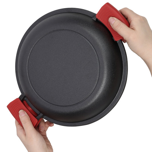 Pre-Seasoned 2-in-1 Cast Iron Dutch Oven with Skillet Lid, Dual Handles and Silicone Handle Covers, Black
