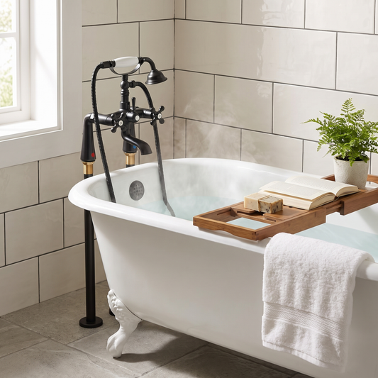 Deck Mount Clawfoot Tub Faucet with Handheld Shower - Bathtub Filler with 360° Spout & 59" Hose, Oiled Bronze