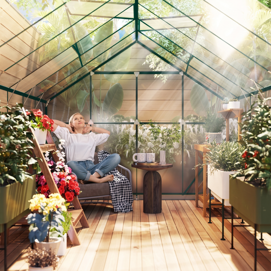 Walk-In Greenhouse 8x16 ft - Aluminum Frame & Polycarbonate Panels with Sliding Door