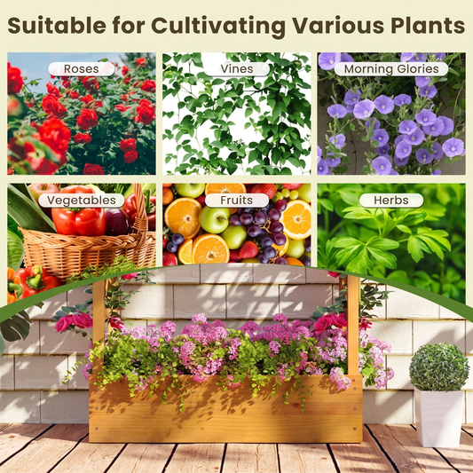 70" Tall Raised Garden Bed with Trellis & Flat Roof - Pine Wood Planter for Climbing Plants & Vegetables