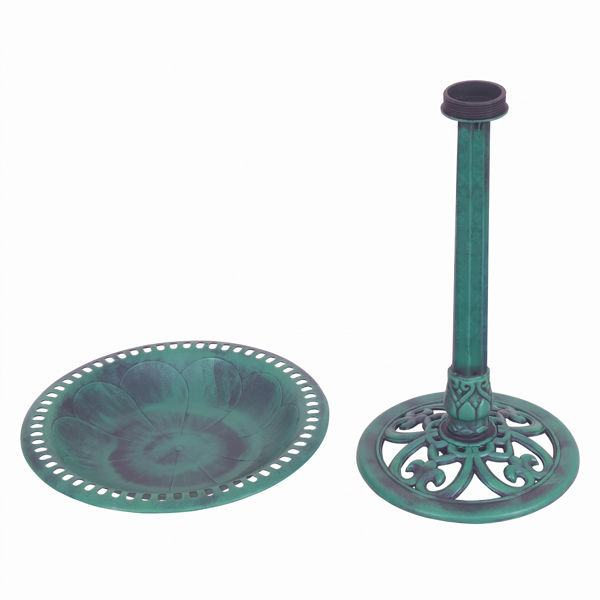 Green Pedestal Bird Bath - Weather-Resistant Resin, 28" Tall Garden Decor