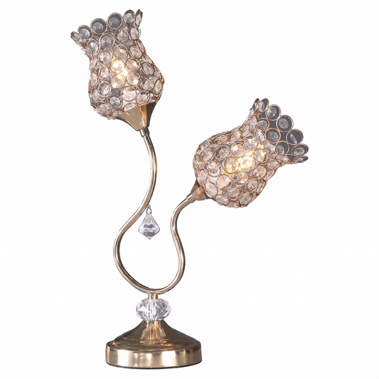 Rose Gold Floral Glam Table Lamp - Wire Cage & Acrylic Bead Shade | 18.75" H