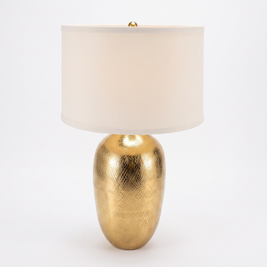 Gold Aluminum Table Lamp with White Fabric Shade - 18x31 inch Modern Bedside Lamp