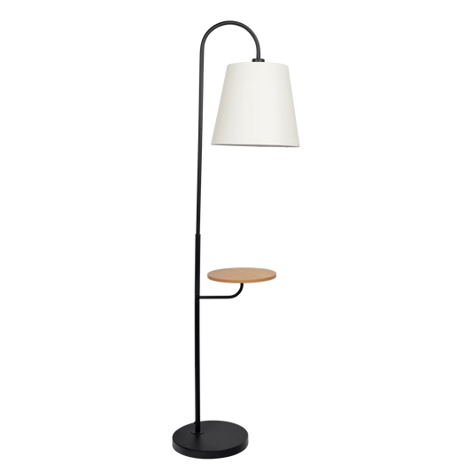 Seoul Black Floor Lamp - Wood Table & Metal Base with Rotary Switch