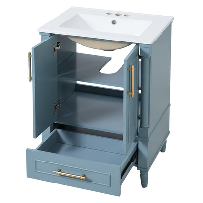 24   Modern Bathroom Vanity With Ornate Motif Design & Soft-Close Hinges,  Bathroom Cabinet With Drawer And Back Open Structure, Ornately Carved French Cylinder Legs
