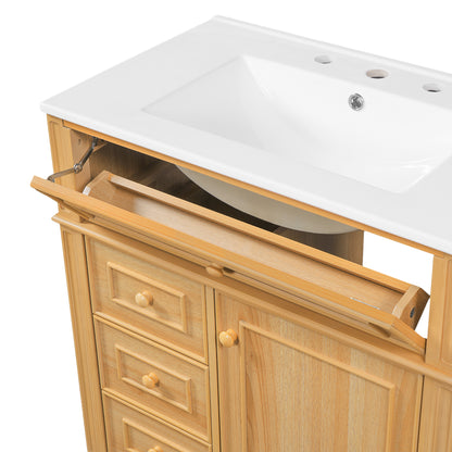 30" Bathroom Vanity with Sink - Wood Cabinet, Soft-Close Drawers & Door
