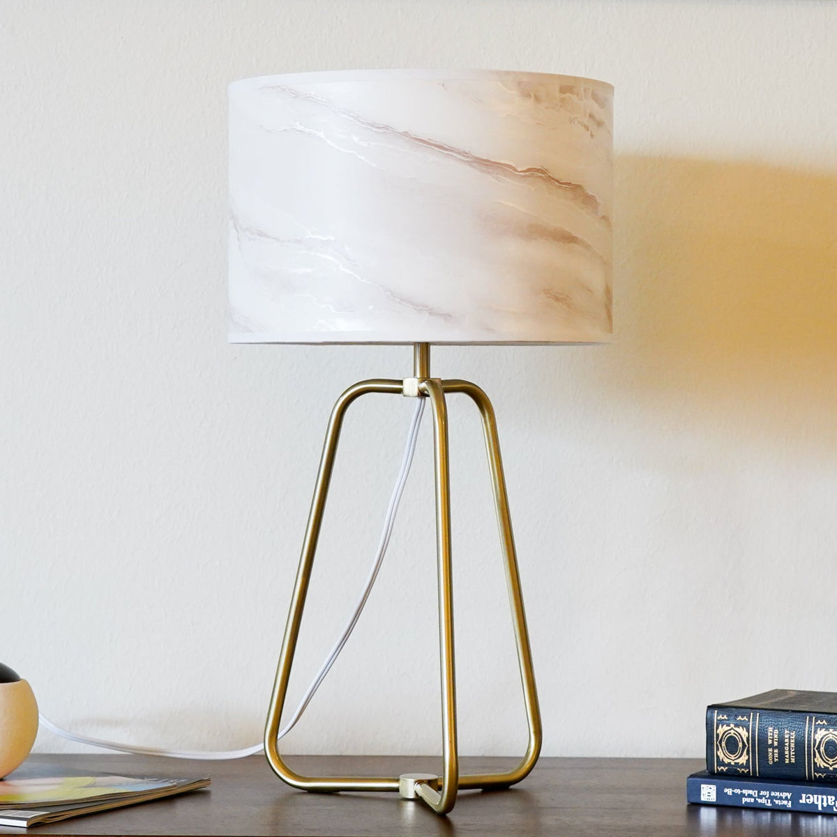 Marble Table Lamp with Bronze Base - Modern Desk Lamp for Bedroom & Living Room