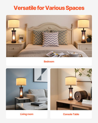 Farmhouse Bedside Table Lamps Set of 2 with USB Ports - Nightstand Desk Lamps for Bedroom