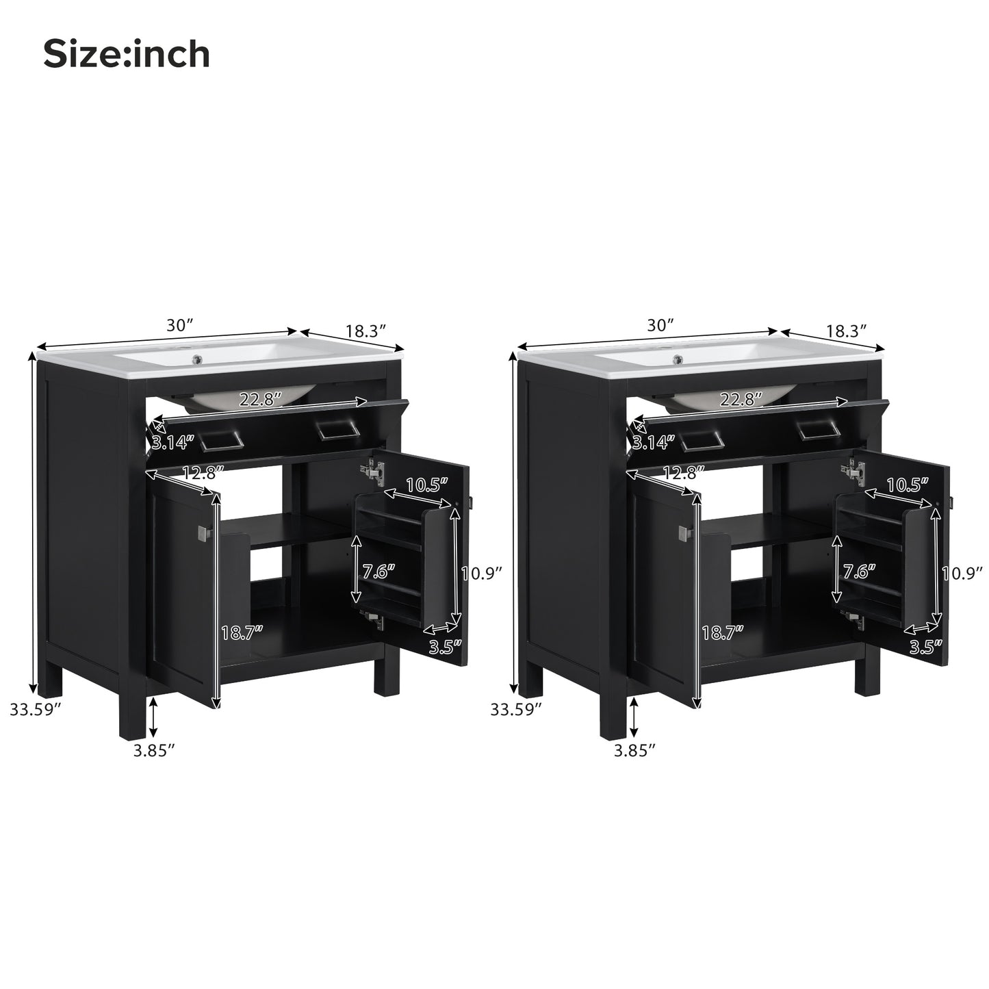 60  Modern Black Bathroom Vanity Set With Double Vanities  Separate , Double Ceramic Sinks, Adjustable Shelf, Soft Close Doors And Flip Drawer Modern Bathroom Solution For Spacious Bathrooms