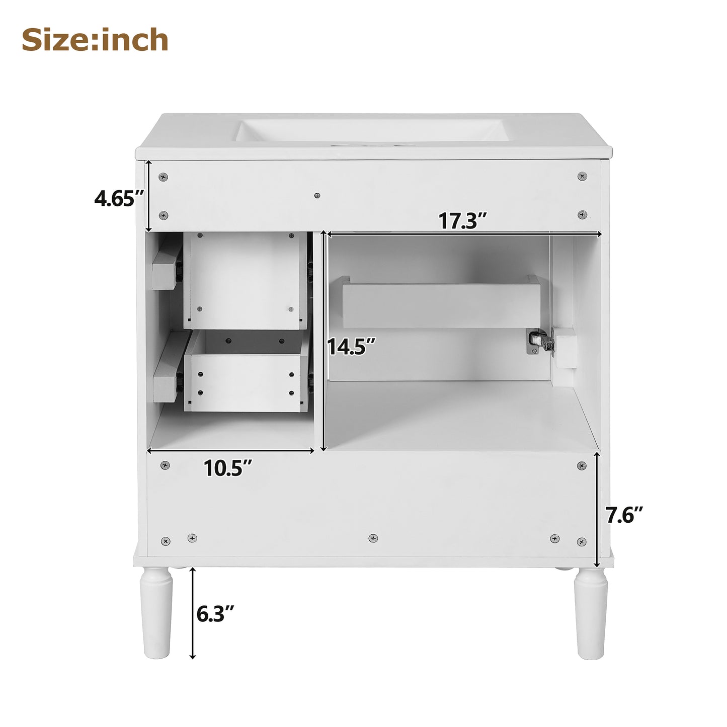 30  Bathroom Vanity With Ceramic Sink, Soft-Close Door With Built-in Shelf, Deep Drawer, Standard Drawer, Long Divider Drawer, Ample Storage Cabinet For Bathroom, Modern & Functional Design