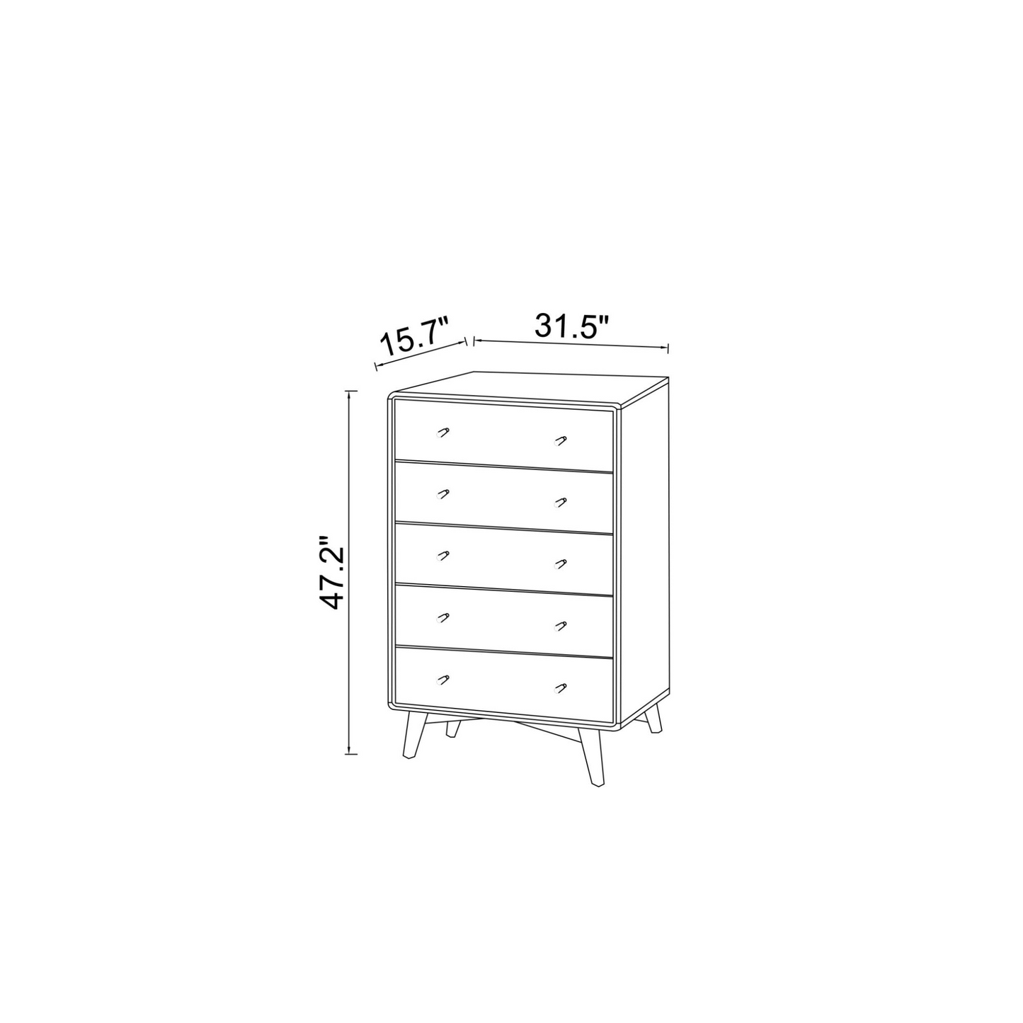 Caroline Mid-Century Modern 5-Drawer Solid Wood Dresser - Dark Brown Bedroom Chest