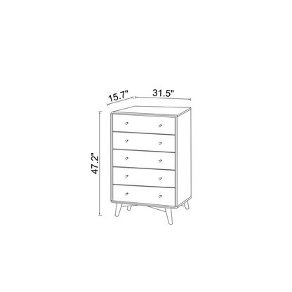 Caroline Mid-Century Modern 5-Drawer Solid Wood Dresser - Dark Brown Bedroom Chest