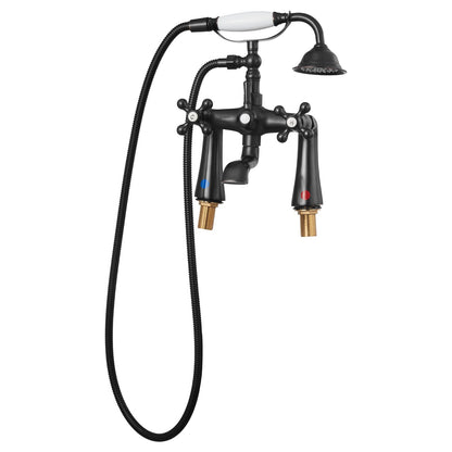 Deck Mount Clawfoot Tub Faucet with Handheld Shower - Bathtub Filler with 360° Spout & 59" Hose, Oiled Bronze