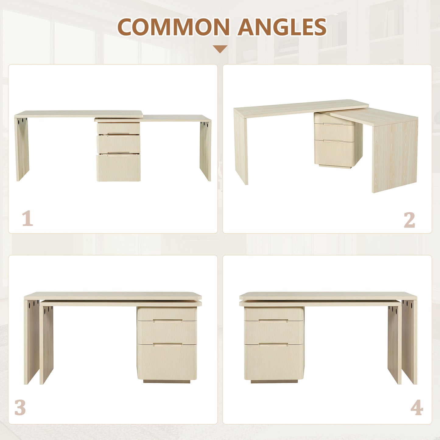 90" L-Shaped Executive Desk with 3 Drawers & 360° Rotating Corner - Modern Home Office Workstation, Natural Wood