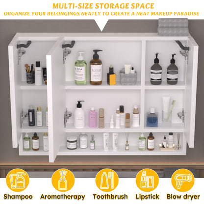 Modern 39x28 Inches Aluminium Bathroom Cabinets  Medicine Cabinets With Mirrors And LED Lights  Bathroom Storage Cabinet With Multilevel Storage Compartments