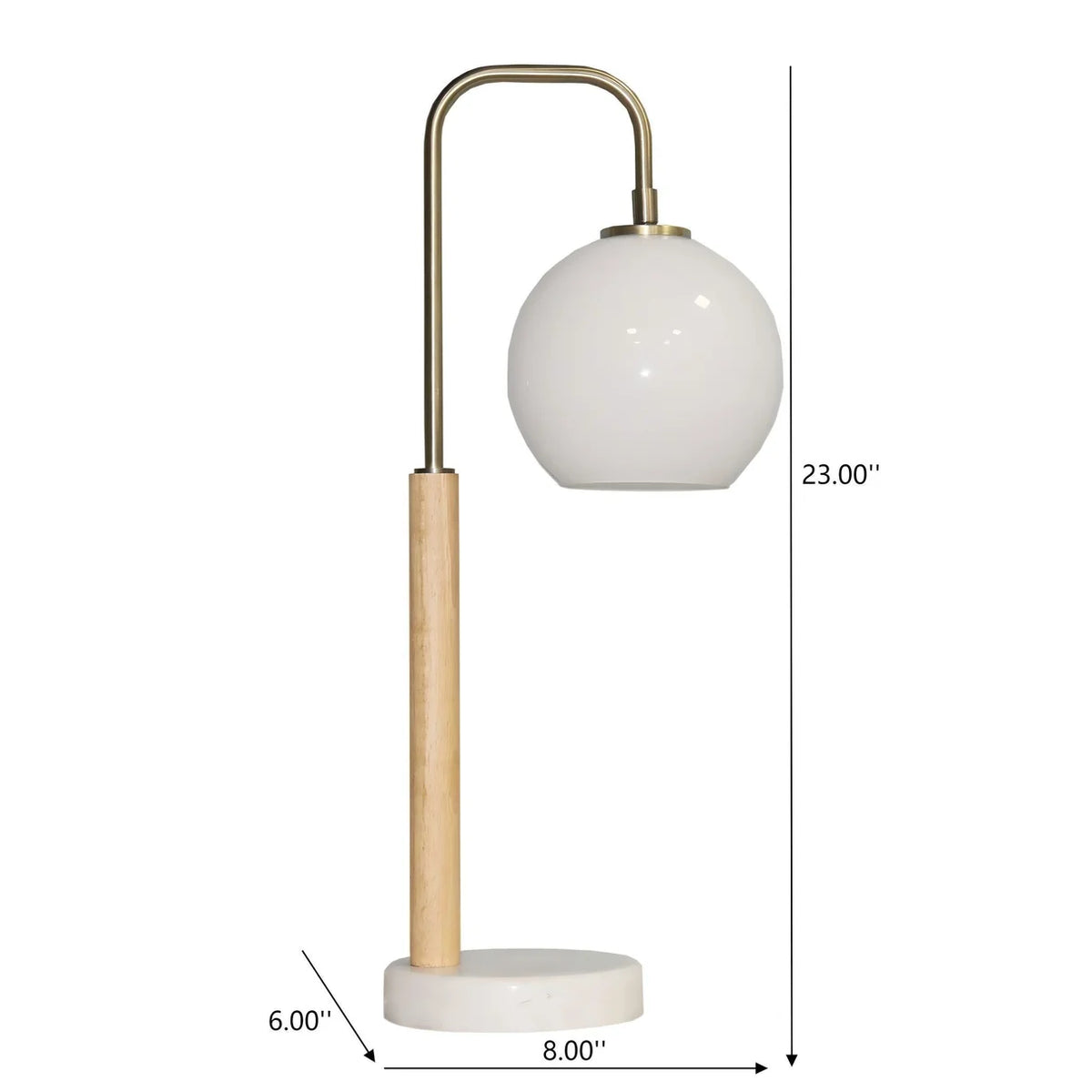 White Globe Table Lamp with Marble Base - Modern Bedside Nightstand Lamp, E26
