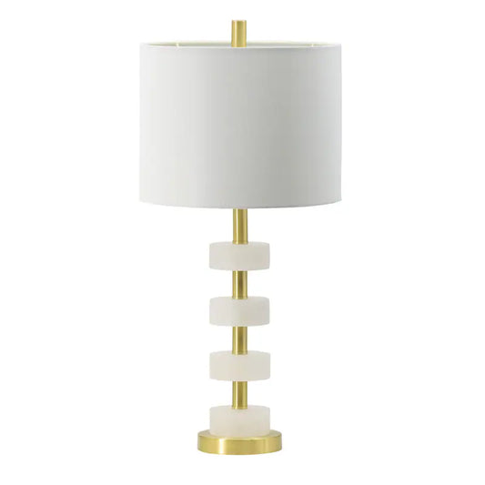 White and Gold Marble Table Lamp - 13x13x26 inch Luxury Bedside Nightstand Lamp