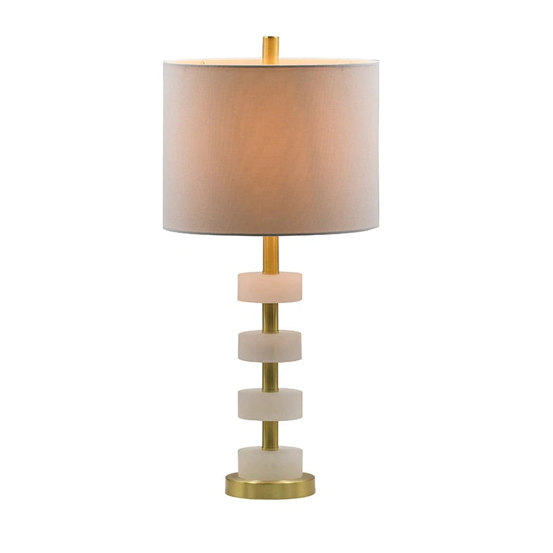 White and Gold Marble Table Lamp - 13x13x26 inch Luxury Bedside Nightstand Lamp
