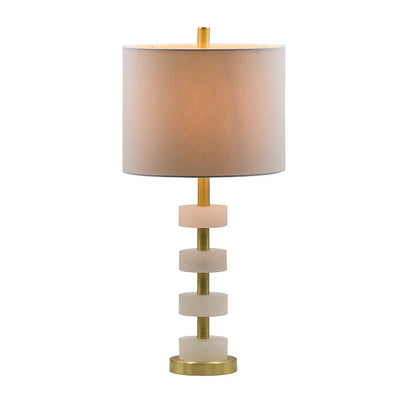 White and Gold Marble Table Lamp - 13x13x26 inch Luxury Bedside Nightstand Lamp