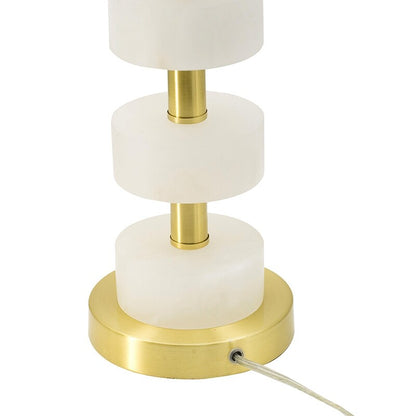 White and Gold Marble Table Lamp - 13x13x26 inch Luxury Bedside Nightstand Lamp