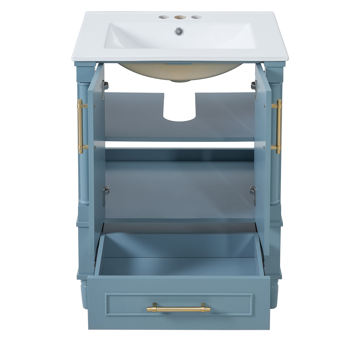 24   Modern Bathroom Vanity With Ornate Motif Design & Soft-Close Hinges,  Bathroom Cabinet With Drawer And Back Open Structure, Ornately Carved French Cylinder Legs