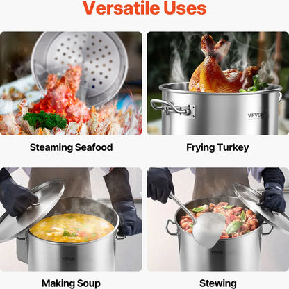 100QT Stainless Steel Stockpot Cooking Kitchen Sauce Pot With Basket Lid Handle