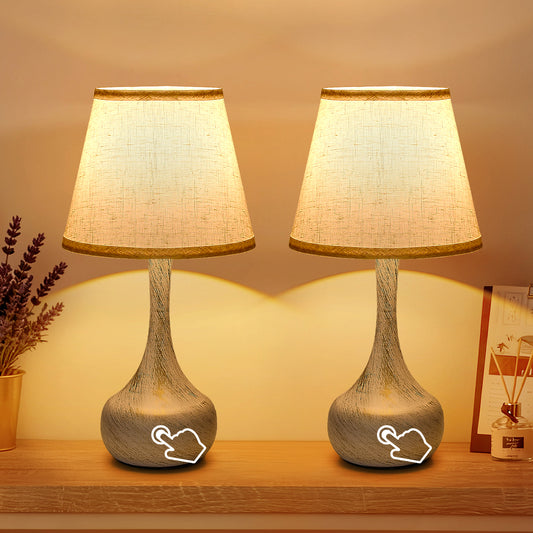 Dimmable Bedside Table Lamps - Set of 2 | Touch Control, Linen Shade, LED Bulbs Included - Gray