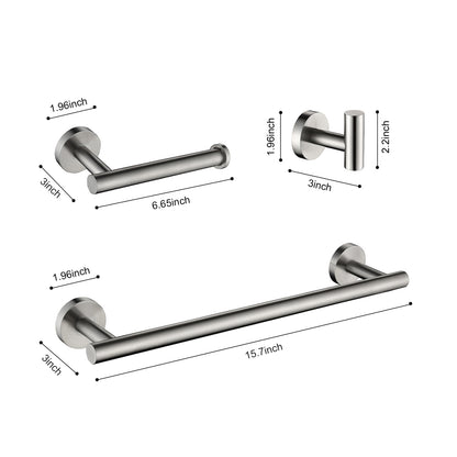 3-Pieces Bathroom Hardware Accessories Set - Towel Bar, Toilet Paper Holder, Robe Towel Hooks