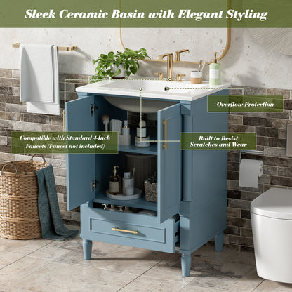 24   Modern Bathroom Vanity With Ornate Motif Design & Soft-Close Hinges,  Bathroom Cabinet With Drawer And Back Open Structure, Ornately Carved French Cylinder Legs