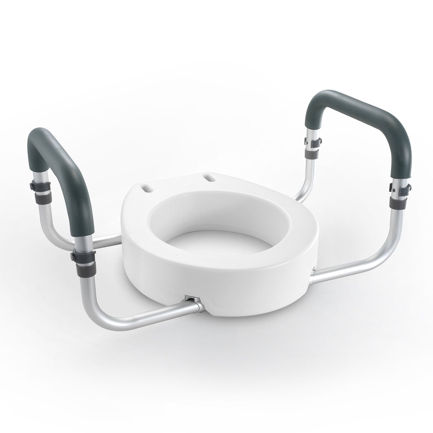 Raised Toilet Seat, 3.5" Height Raised, 300 Lbs Weight Capacity, For Standard Round Toilet, Aluminum Handrail, With EVA Armrest Padding, For Elderly, Handicap, Patient, Pregnant, Medical