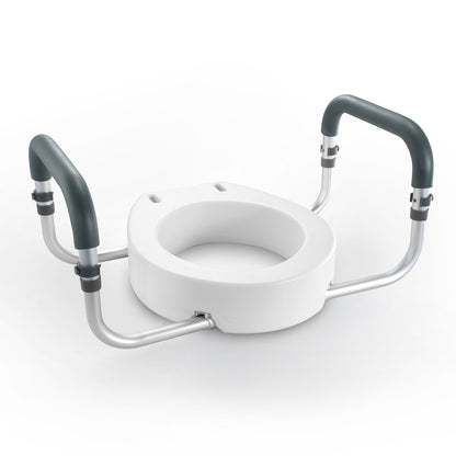 Raised Toilet Seat, 3.5" Height Raised, 300 Lbs Weight Capacity, For Standard Round Toilet, Aluminum Handrail, With EVA Armrest Padding, For Elderly, Handicap, Patient, Pregnant, Medical