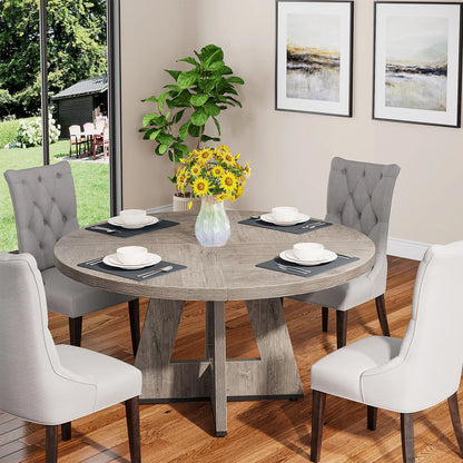 Round Dining Table for 4-6, 47" Kitchen Table with Pedestal Base and Thick MDF Top, Grey