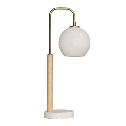 White Globe Table Lamp with Marble Base - Modern Bedside Nightstand Lamp, E26