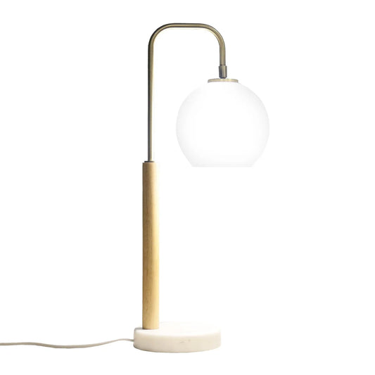 White Globe Table Lamp with Marble Base - Modern Bedside Nightstand Lamp, E26