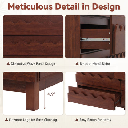 6-Drawer Dresser with Wave Front Design - Modern TV Stand & Bedroom Chest of Drawers, Walnut