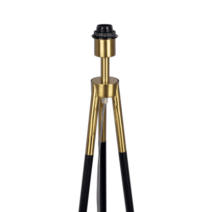 Gold Tripod Floor Lamp - Black Metal Legs, White Fabric Shade, E26