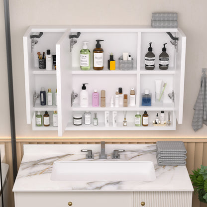 Modern 39x28 Inches Aluminium Bathroom Cabinets  Medicine Cabinets With Mirrors And LED Lights  Bathroom Storage Cabinet With Multilevel Storage Compartments