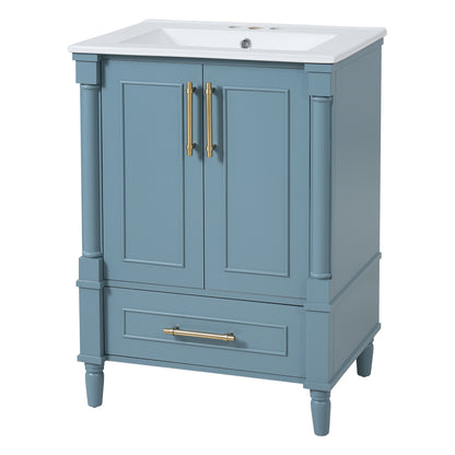 24   Modern Bathroom Vanity With Ornate Motif Design & Soft-Close Hinges,  Bathroom Cabinet With Drawer And Back Open Structure, Ornately Carved French Cylinder Legs
