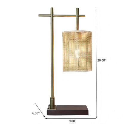 Bronze Bamboo Table Lamp - Nordic Bedside Desk Lamp with Natural Bamboo Shade, E26