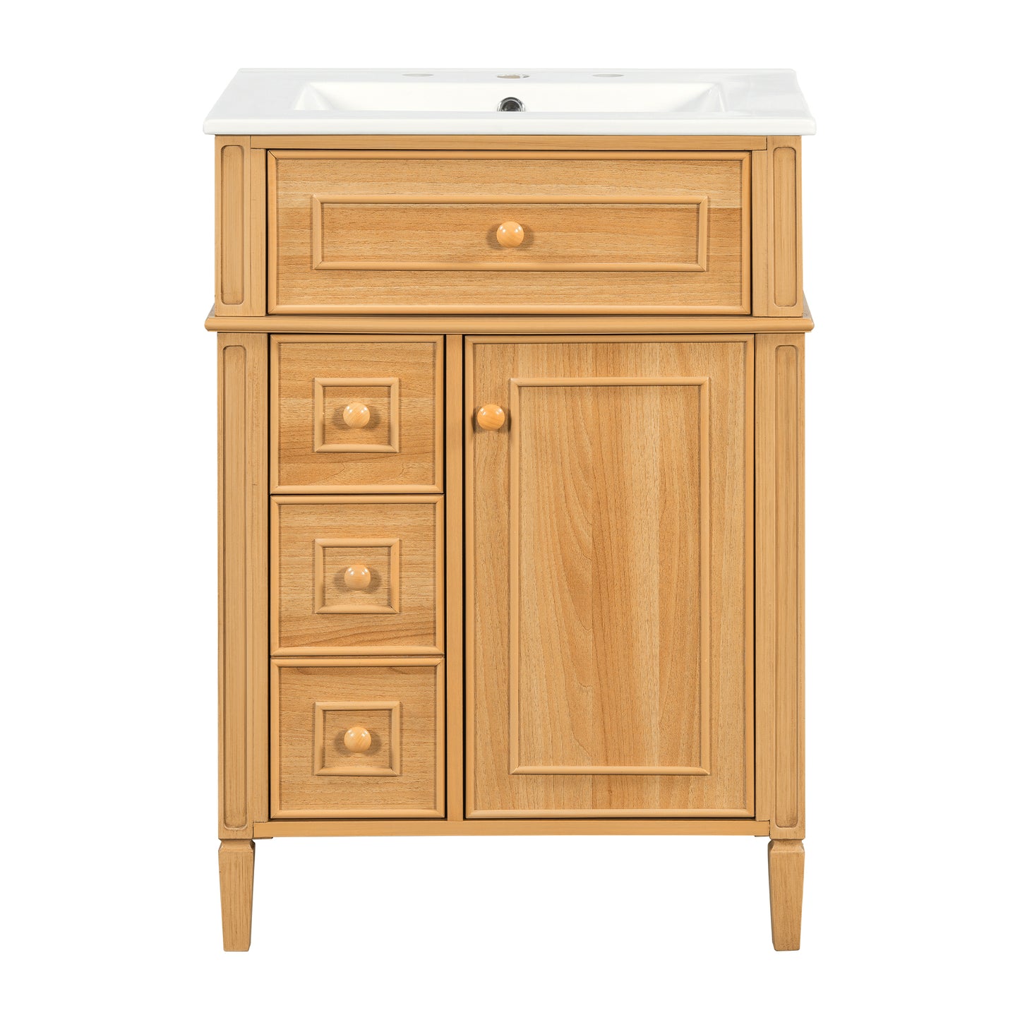 Bathroom Vanity With Sink, Wood Vanity Cabinet With Flip-Out Drawer, 2 Soft-Close Drawers, 1 Soft-Close Door, Solid Wood & MDF, Elegant Wood Handles, Warm Oak